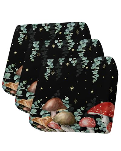 Mushroom Eucalyptus Couch Cushion Covers, Universal Sofa Cover L Shape Stretch Couch Covers Floral Leaf Stars Moon Black Backdrop Seat Cushion Slipcovers for Sectional Sofa Furniture Protector M-1pcs