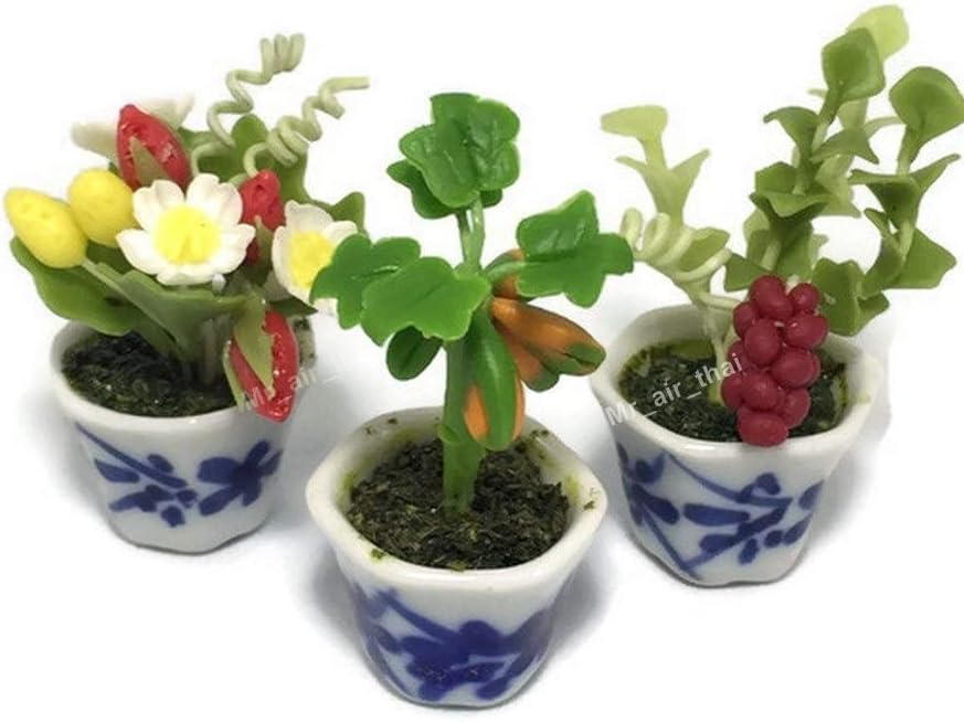 3pc Miniature Flower Clay Dollhouse Fairy Garden Mini Plant Trees Ceramic Paint Furniture Bundles Artificial Flowers Tiny Orchid #091