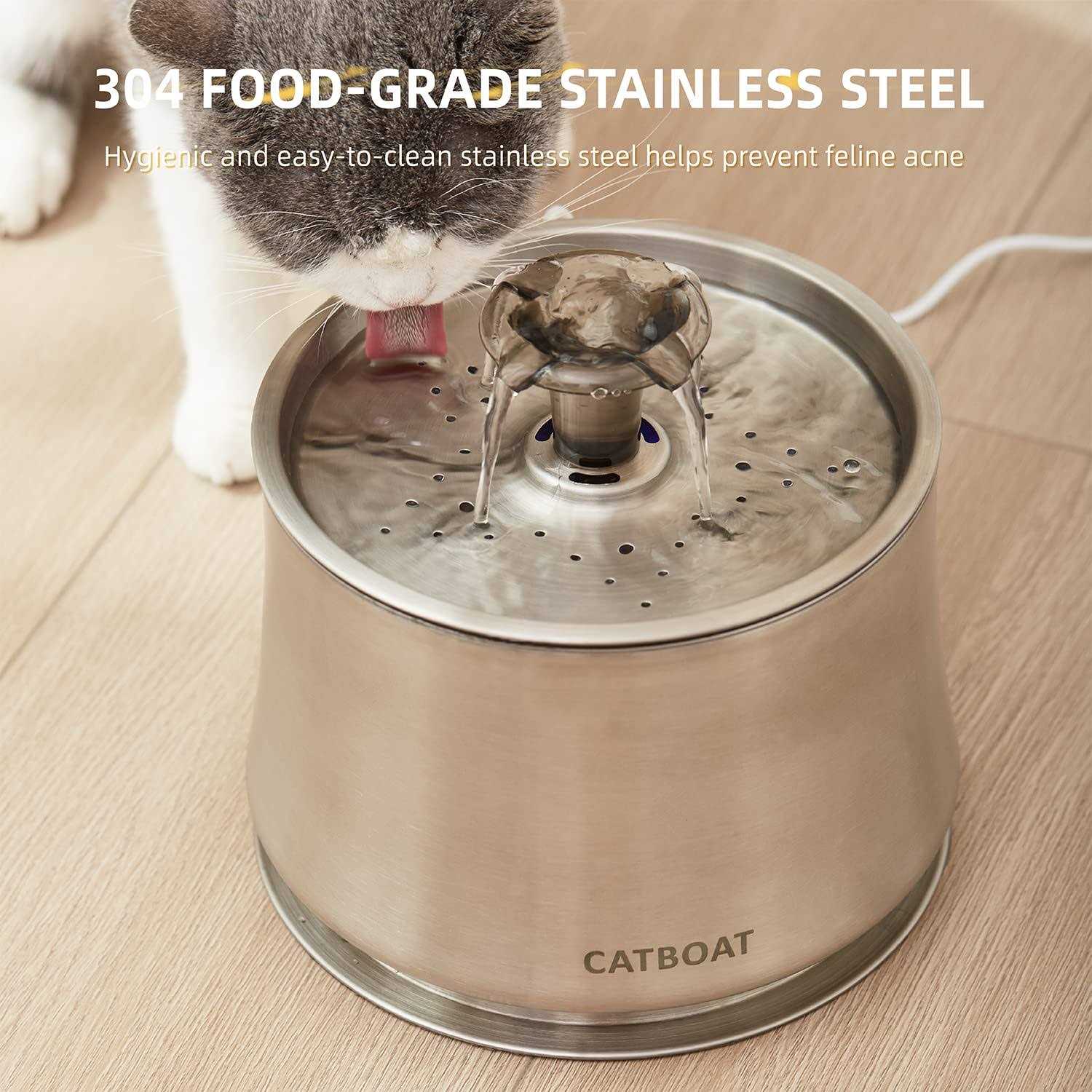 CATBOAT Cat Water Fountain Stainless Steel 84oz/2.5L for Pets Inside - Pet Supplies online store