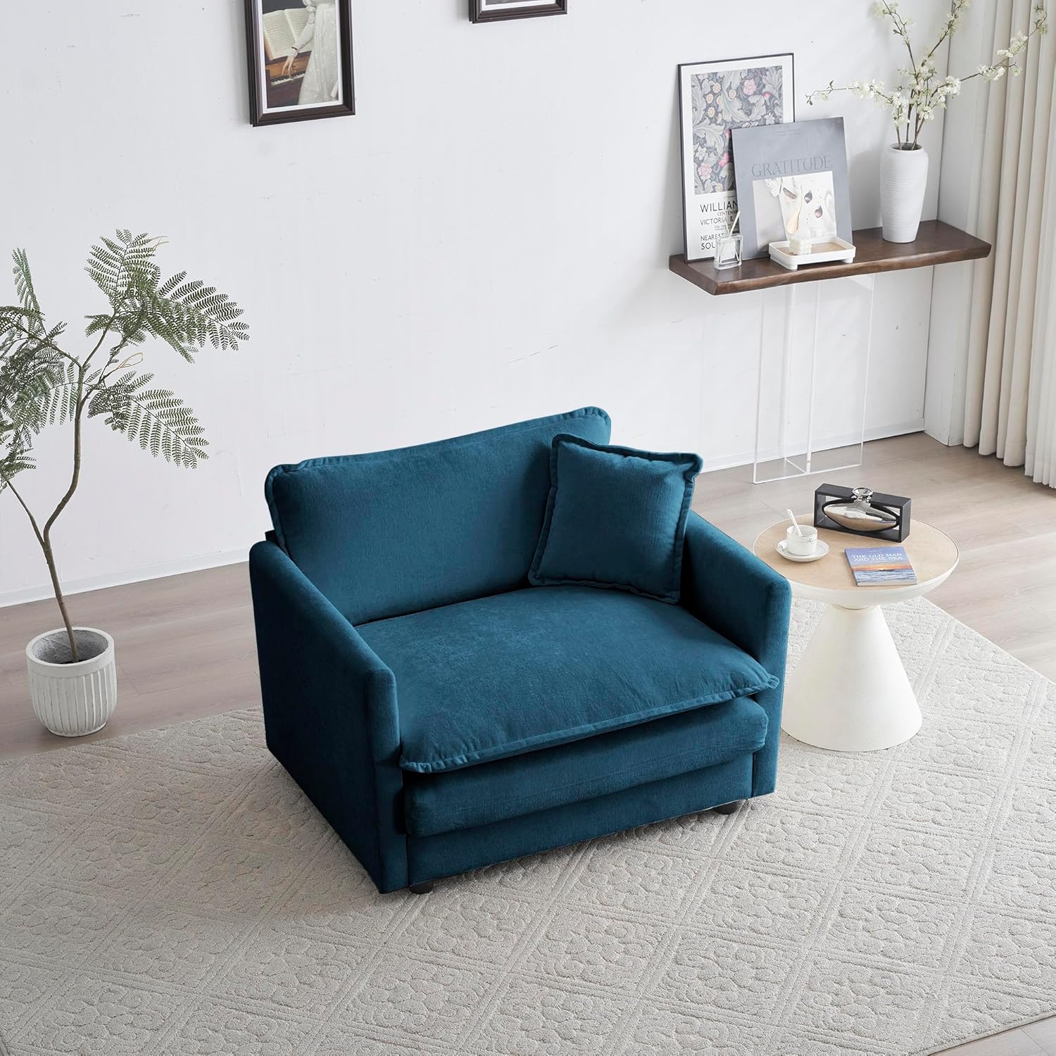 Modern Chenille Upholstered Oversized Chairs for Living Room, Minimalist Comfy Deep Seat Armchair with Removable Cushion Backrest, Singel Sofa Sofachair Furniture for Apartment,Office