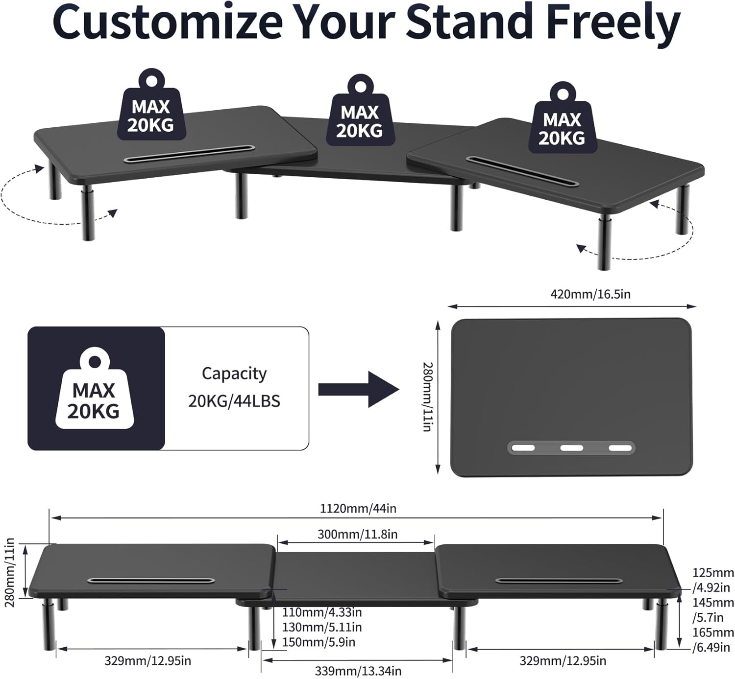 suptek Wooden Monitor Stand Riser for Computer, Laptop, Printer, Notebook and Flat Screens, 800x230mm Vented Platform, Max 30kg, 3 Adjustable Heights with Extra Large Underneath Storage Space MST016L