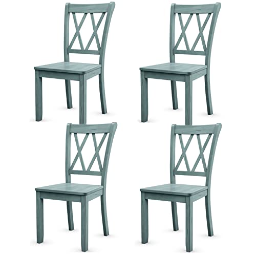 KOTEK Wood Dining Chairs Set of 4, Modern Solid Wood X-Back Dining Chairs, Armless Dining Room Side Chairs for Kitchen, Dining Room, Restaurant (Sage Green)