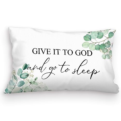 Give It to God and Go to Sleep, Decorative Pillows for Bed Bedroom, Christian Prayer Room Decor, Dark Green Christian Bible Pillow Covers 12x20, Sleep Themed Pillow Case Cushion Cover