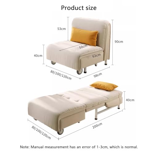 Folding Sofa Bed 3 in-1 Sleeper Chair Bed Multi-Function Folding Convertible Couch Chair Bed for Apartment Small Space (Color : Orange, Size : 1.2m)
