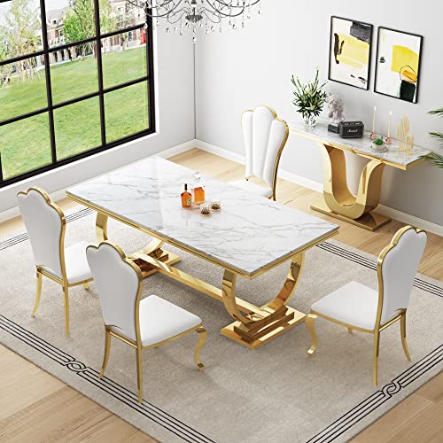 Luxury Marble 7-Piece Dining Table Set for 6, Modern 70