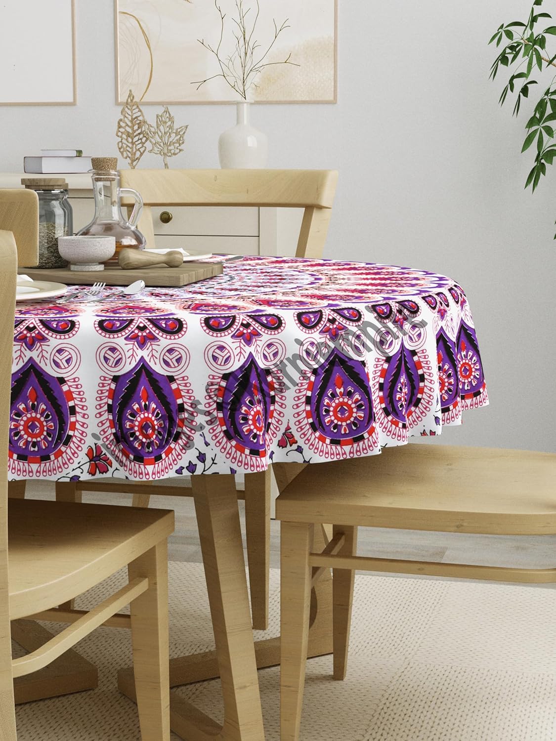 Indian Mandala Round Tablecloth 50 Inch Purple Bohemian Table Cover Cotton Throw Tabletop for Picnic Party Dining Room Home Decor Restaurantt Picnic Indoor Outdoor Dining