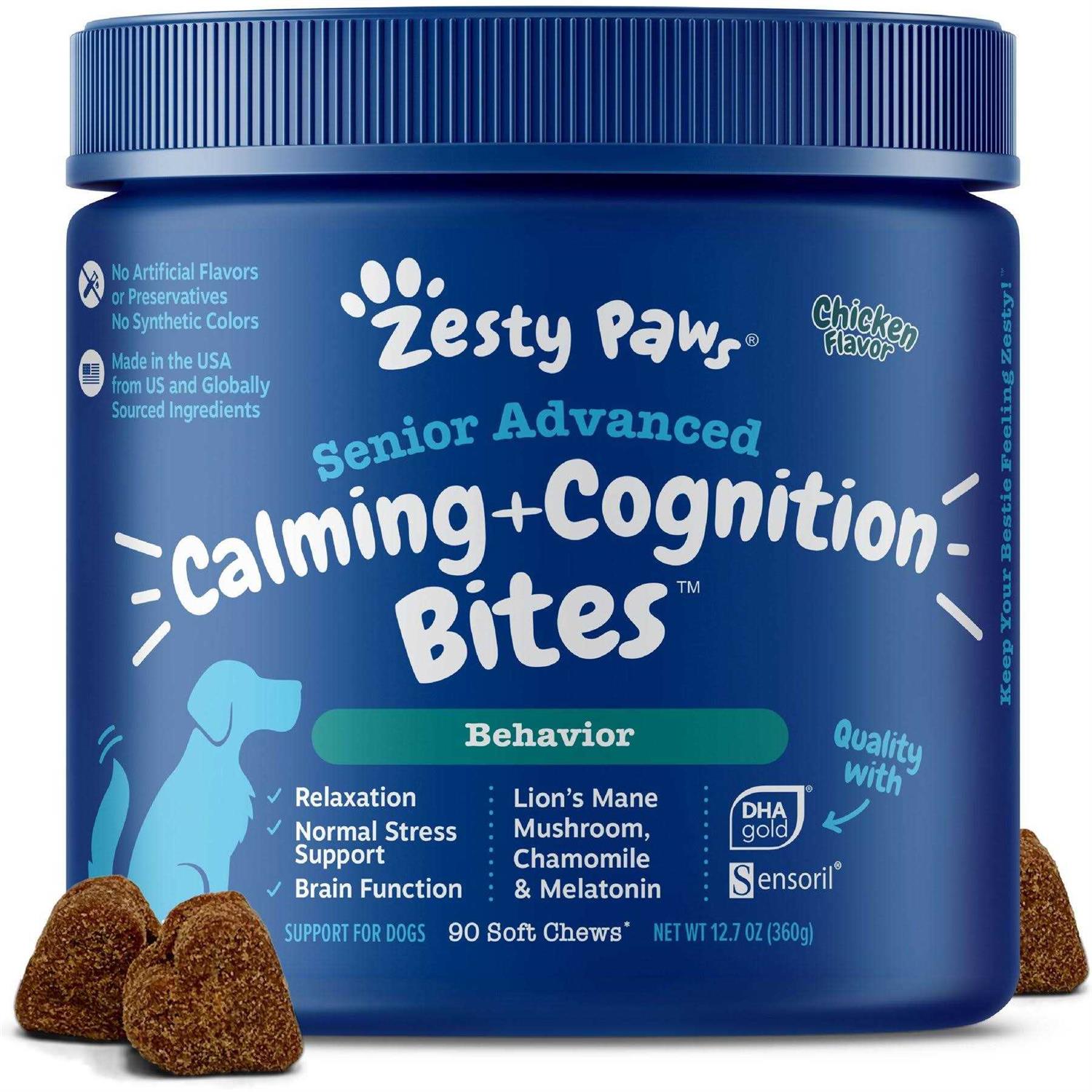 Zesty Paws Senior Advanced Calming + Cognition Bites Chicken Flavor Soft Chews Composure Supplement for Dogs - Pet Supplies online store