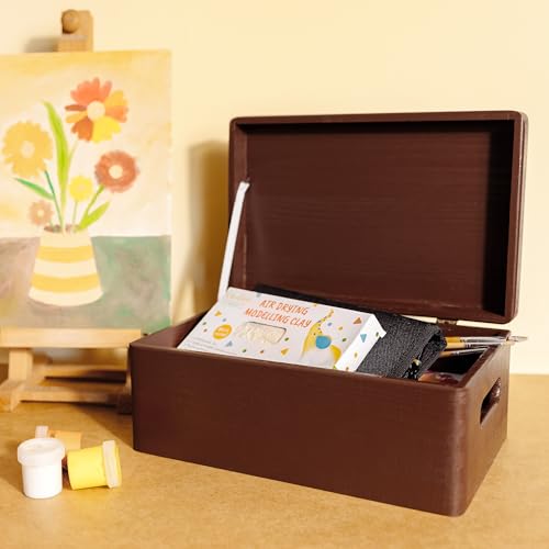 Large Brown Wooden Box Storage with Hinged Lid | 15.8 x 11.8 x 9.44 inches (+-0.5) | Gift Box Storage Document | Wood Keepsake Chest Product NOT Intended for 15 Years OR Below