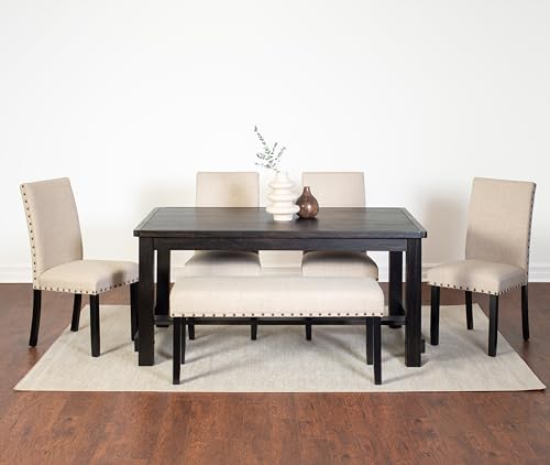 Roundhill Furniture Muzzi Contemporary 6-Piece Set, Dining Table with 4 Stylish Chairs and a Bench, Blue