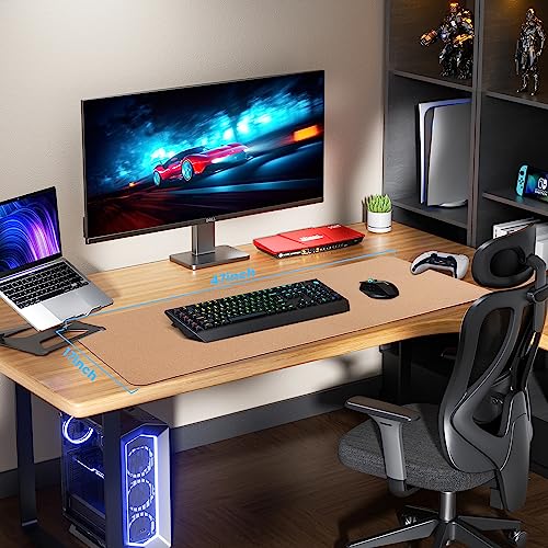 Leather Desk pad Protector, Large Desk mat with Natural Cork & PU Leather,Mouse pad,Non-Slip Office Desk Mat,Waterproof Desk Writing Pad for Office and Home (35.4in*17in,Dark Apricot)