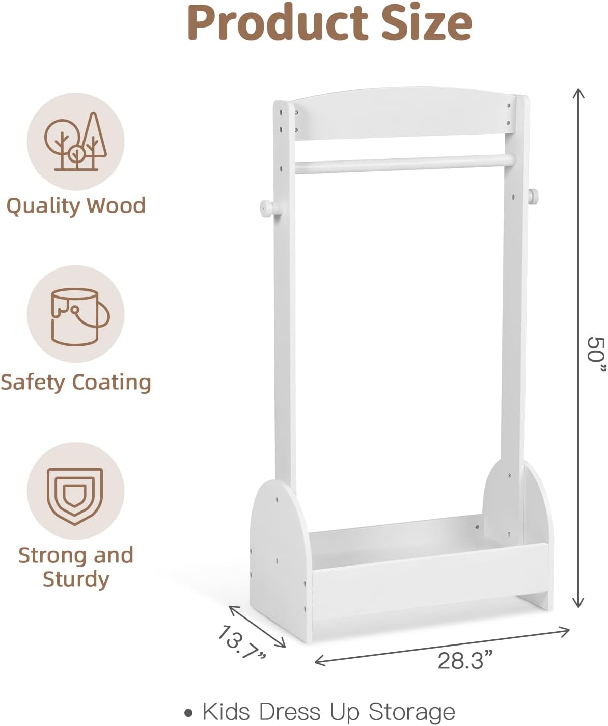 Kids Dress Up Rack, Open Hanging Armoire Closet, Clothes Storage Rack Wood Standing Closet, Costume Rack Organizer for Toddler 3+ Years