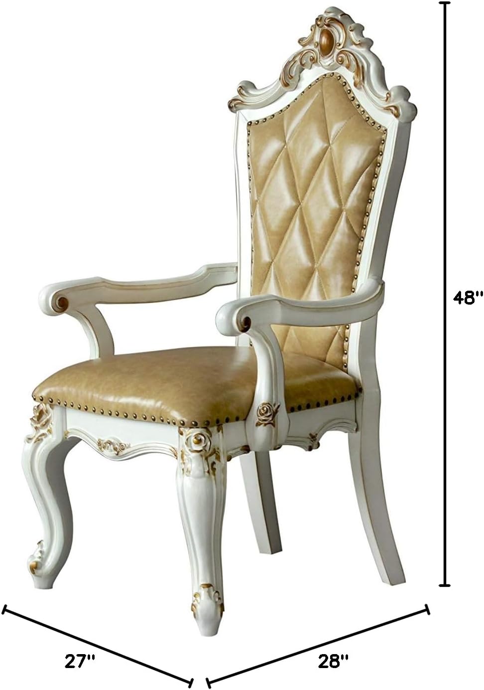 ACME Furniture Picardy Arm Chair (Set of 2), PU and Antique Pearl