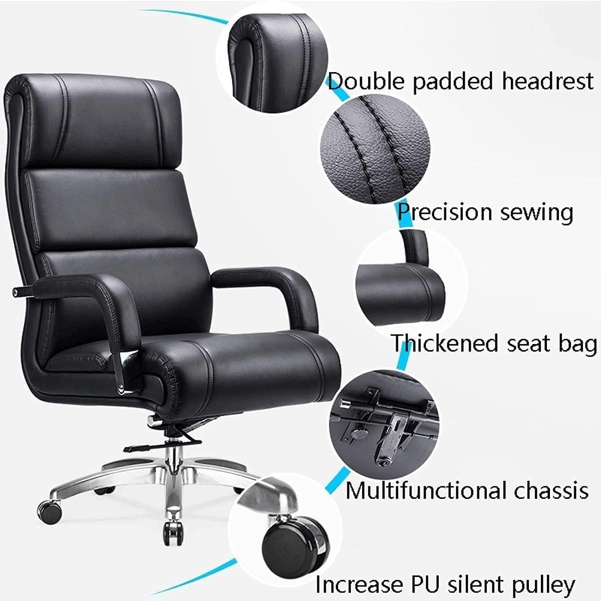 Executive Office Chair Reclining Leather Computer Chair High Back Desk Chair Ergonomic Thick Padding Heavy Duty Office Chairs with Angle Recline Locking System, Black Lofty