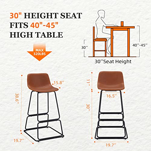 Soohow Bar stools Set of 2, Counter Height Bar Stools, Faux Leather Dining Room Chairs with Soft Backrest & Metal Legs, Easy to Assemble