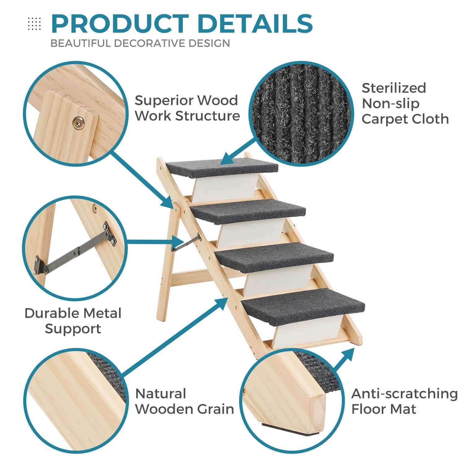 Sweetbin Wooden Pet Stairs/Pet Steps for All Dogs and Cats Up to 150Lbs - Pet Supplies online store