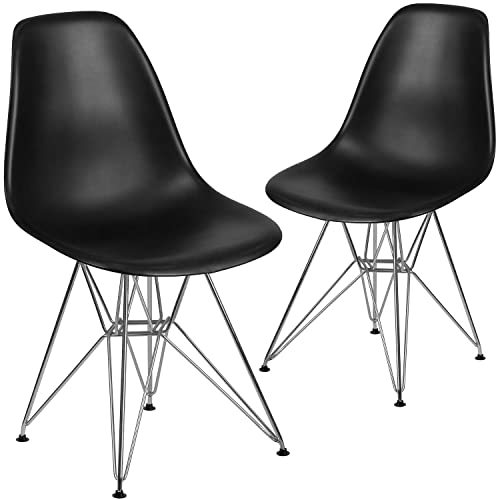 Flash Furniture 2 Pack Elon Series Black Plastic Chair with Chrome Base