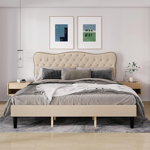 Queen Size Faux Leather Upholstered Platform Bed Frame - Wood Slats, Adjustable Headboard, and Heavy Duty Mattress Foundation, Noise Free Design and No Box Spring Needed, Black