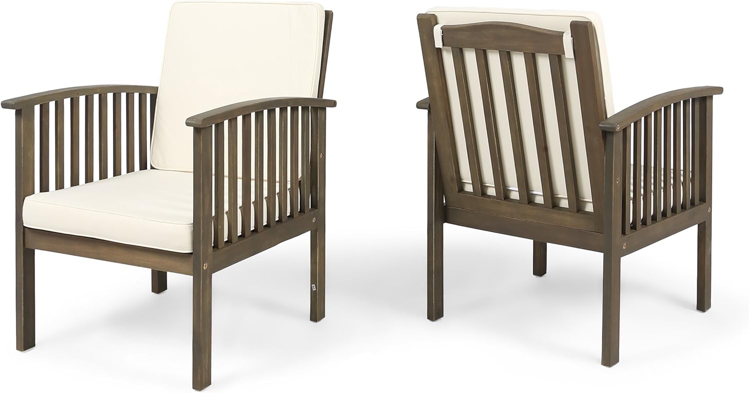 Christopher Knight Home 306225 Ray Outdoor Acacia Wood Club Chairs, (Set of 2), Gray Finish/Cream