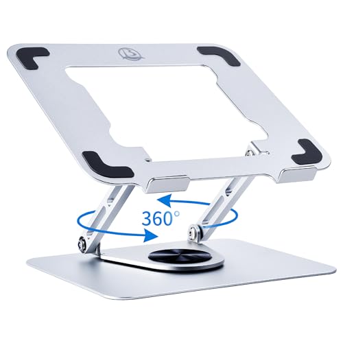 Laptop Stand for Desk Adjustable Height,Aluminum Alloy Swivel Computer Stand for Laptop,MacBook Stand with 360° Rotating Base,Ergonomic Laptop Riser for Desk,Fits 9-17 inch (Gray)