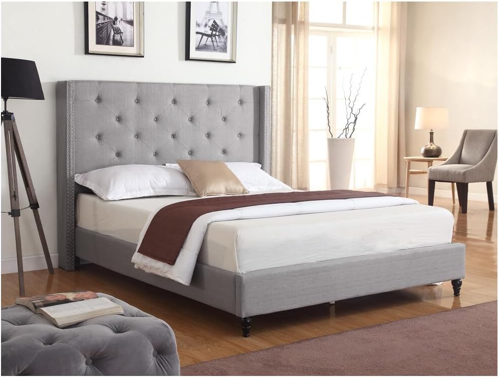Best Master Furniture Vero Tufted Wingback Platform Bed, Cal. King Grey