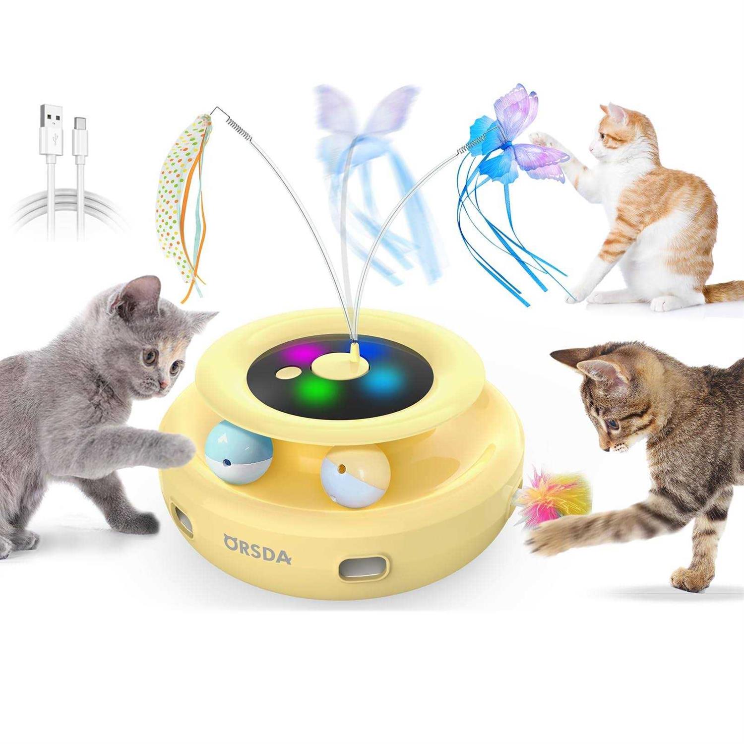 ORSDA 3-in-1 Cat Toys Rechargeable Interactive Cat Toys for Indoor Cats Automatic Kitten Toy - Pet Supplies online store