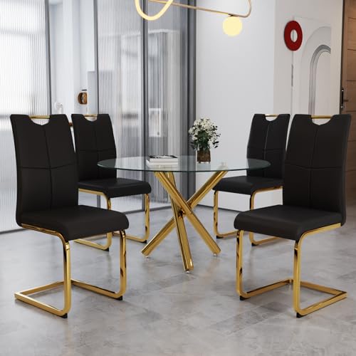 Glass Dining Table Set for 4, Kitchen Dining Table Set for 4, 39.37
