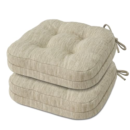 Shinnwa Chair Cushions for Dining Chairs 6 Pack, Non-Slip Memory Foam Kitchen Seat Cushions, Tufted Chair Pads with Ties, 16.5” x 16.5” x 3.5”, Navy Blue, Set of 6