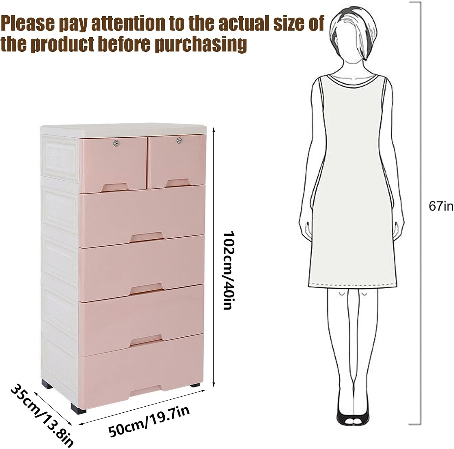 Gdrasuya10 Plastic Dresser with 6 Drawers for Clothes Large,Plastic Chest of Drawers Storage Cabinet,Storage Organizer Closet,Kid Plastic Storage Dressers with Wheels,Pink