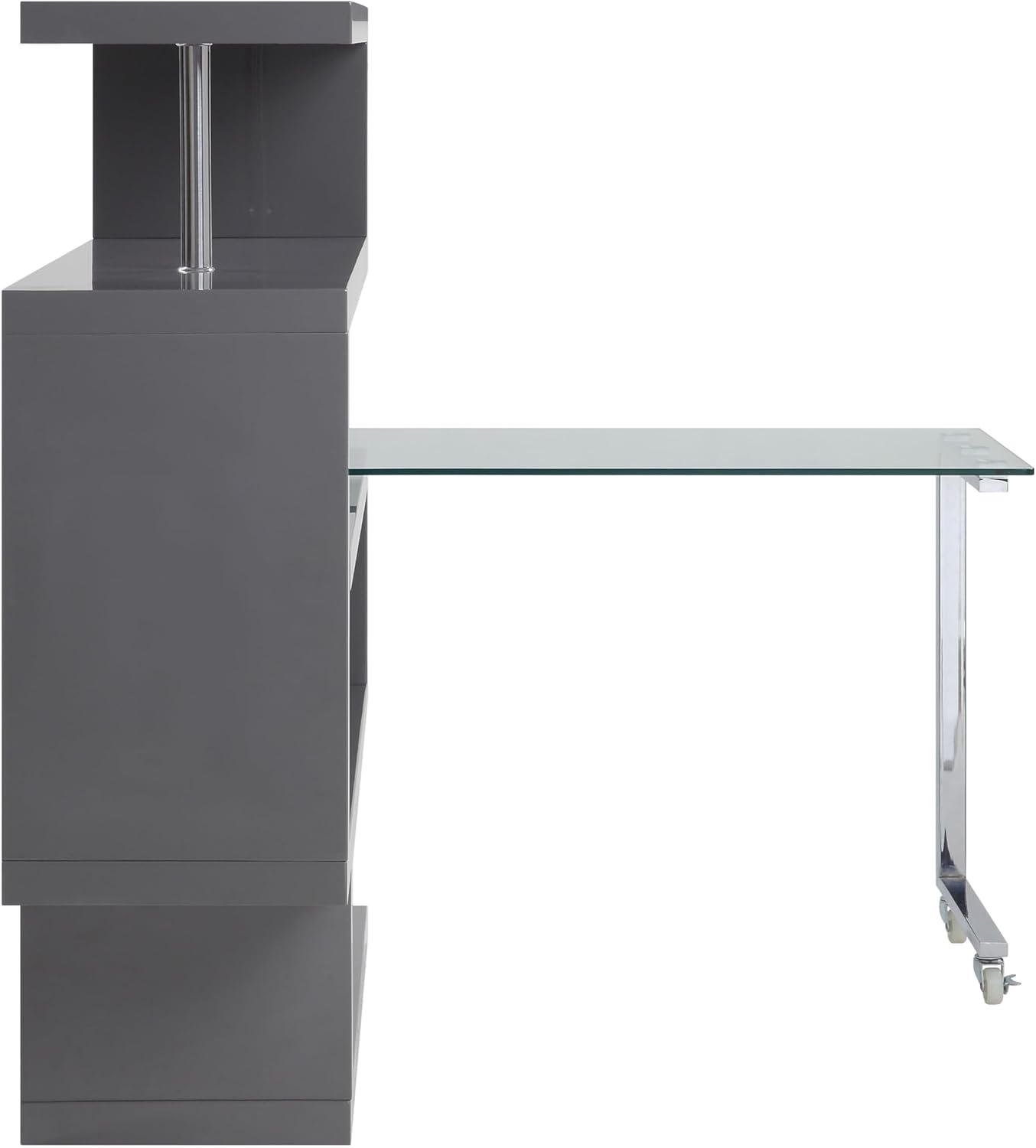 Writing Desk with Shelf Clear Glass Gray Chrome Finish Grey Industrial Corner Wood Distressed