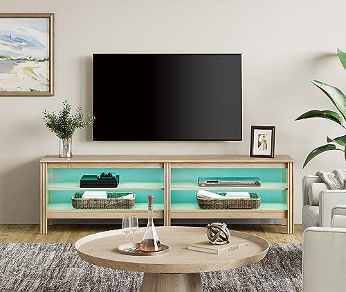 WAMPAT LED TV Stand for 100 Inch TV, Black Entertainment Center for 80 85 90 inch TV Console Table with 6 Cubby Storage for Living Room Bedroom