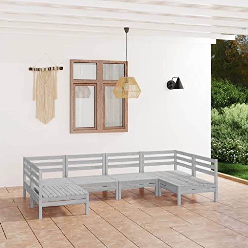 6 Piece Patio Lounge Set,Outdoor Patio Furniture Set All Weather Outdoor Sectional Sofas Wooden Conversation Set for Balcony,Garden White Solid Pinewood