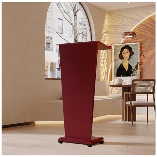 Lectern Podium Stand Wood Rolling Podium with Wheel Lectern Floor Standing Podiums Reception Podium Desk Mobile Speaking Lectern with Wire Holes and Storage Hostess Stand Restaurant,White