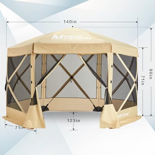 MASTERCANOPY 12.5x12.5 Portable Screen House Room Pop up Gazebo Outdoor Camping Tent with Carry Bag (12.5x12.5,Beige&Coffee)
