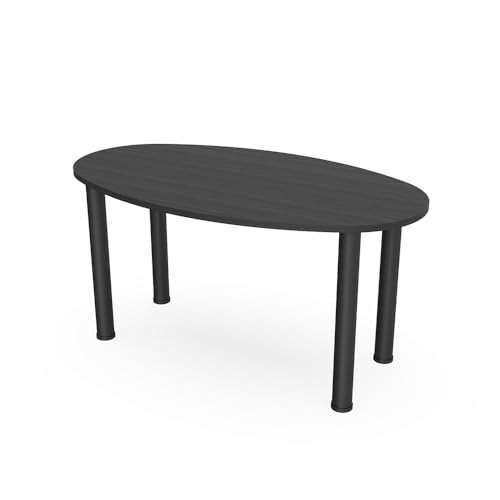 6 Person Boat-Oval Shaped Meeting Room Table with Matte Black Post Legs | Harmony Series | 6x3 Conference Table | Blonde Surfside Ash