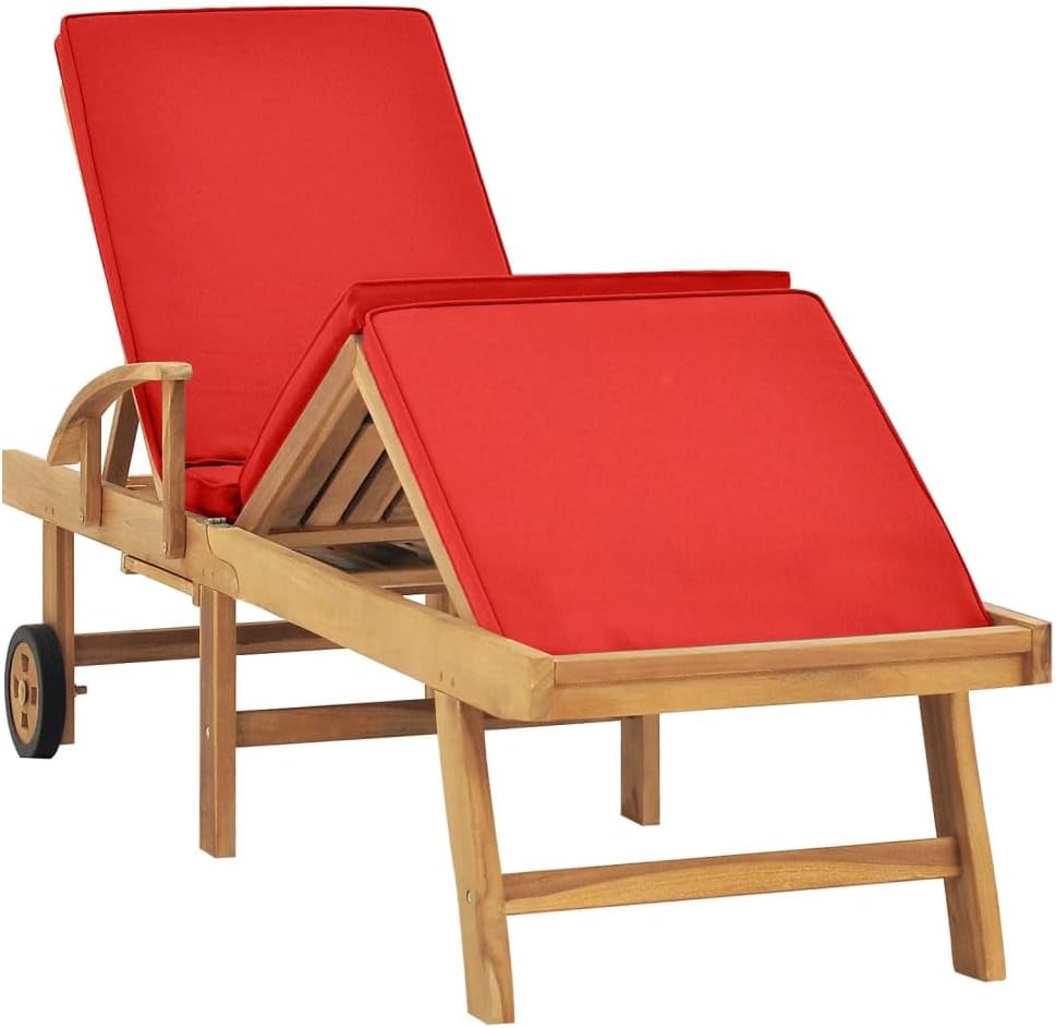 Sun Lounger with Cushion Solid Teak Wood Redlightweight balcony furniture Patio lawn camping sun tanning E4chaise pool lounge beach reading folding chairs for adults outdoor
