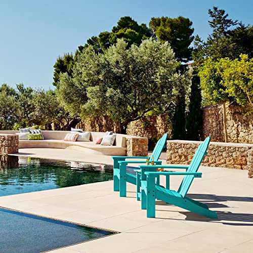 LUE BONA Poly Lumber Adirondack Chair Set of 2, Blue Adirondack Chairs with Cup Holder, 350LBS Modern Resin Patio Adirondack Chair Weather Resistant for Fire Pit, Balcony, Backyard