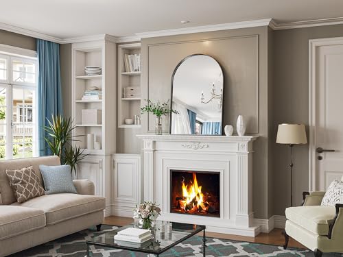 25x38 Inch Black Arched Mirror, Arched Mirror for Bathroom, Vanity Mirror Black Metal Frame, Wall-Mounting Mirrors for Living Room Bedroom Dress Room Fireplace Decor