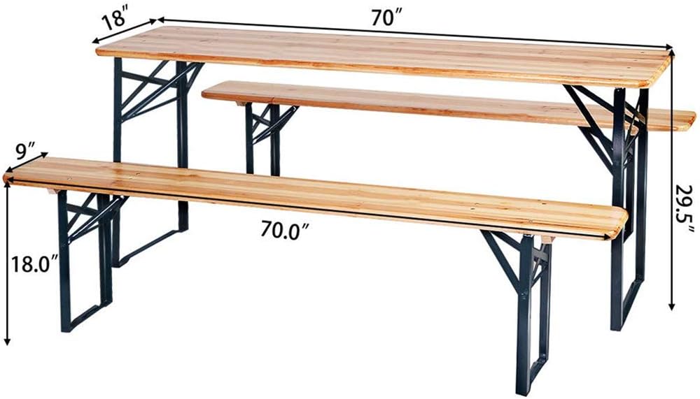3-Piece Portable Folding Picnic Beer Table with Seating Set Wooden Top Picnic Table, Durable, Constructed for Outdoor Use Use 88inch