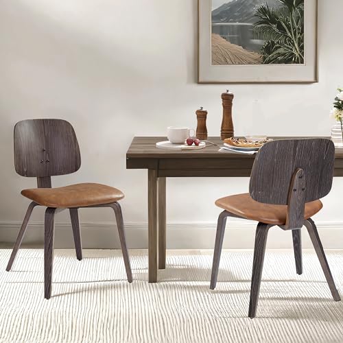Art Leon Dining Chairs, Set of 2, Mid Century Modern Dining Room Chairs, Boucle Fabric Upholstered Kitchen Chairs, Armless Side Chairs with Solid Wood Legs, Washed Oak Bentwood, White