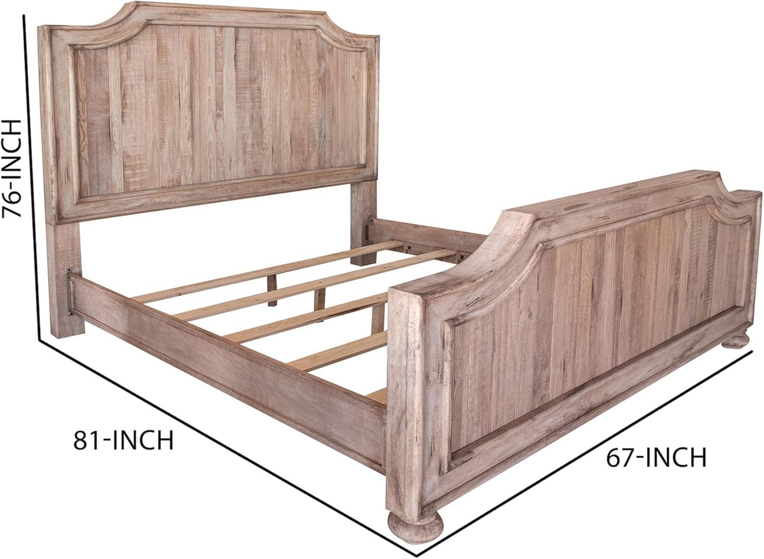 Benjara Genie Queen Size Bed, Curved Headboard and Footboard, Brown Mango Wood
