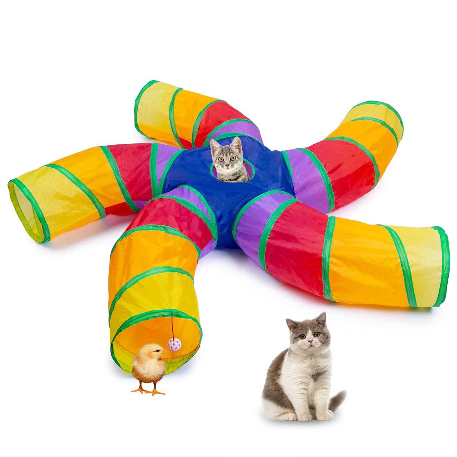 EgETOTA cat Tunnel for Indoor cats Large with Play Ball S-Shape 5 Way collapsible Interactive Peek Hole Pet Tube Toys - Pet Supplies online store