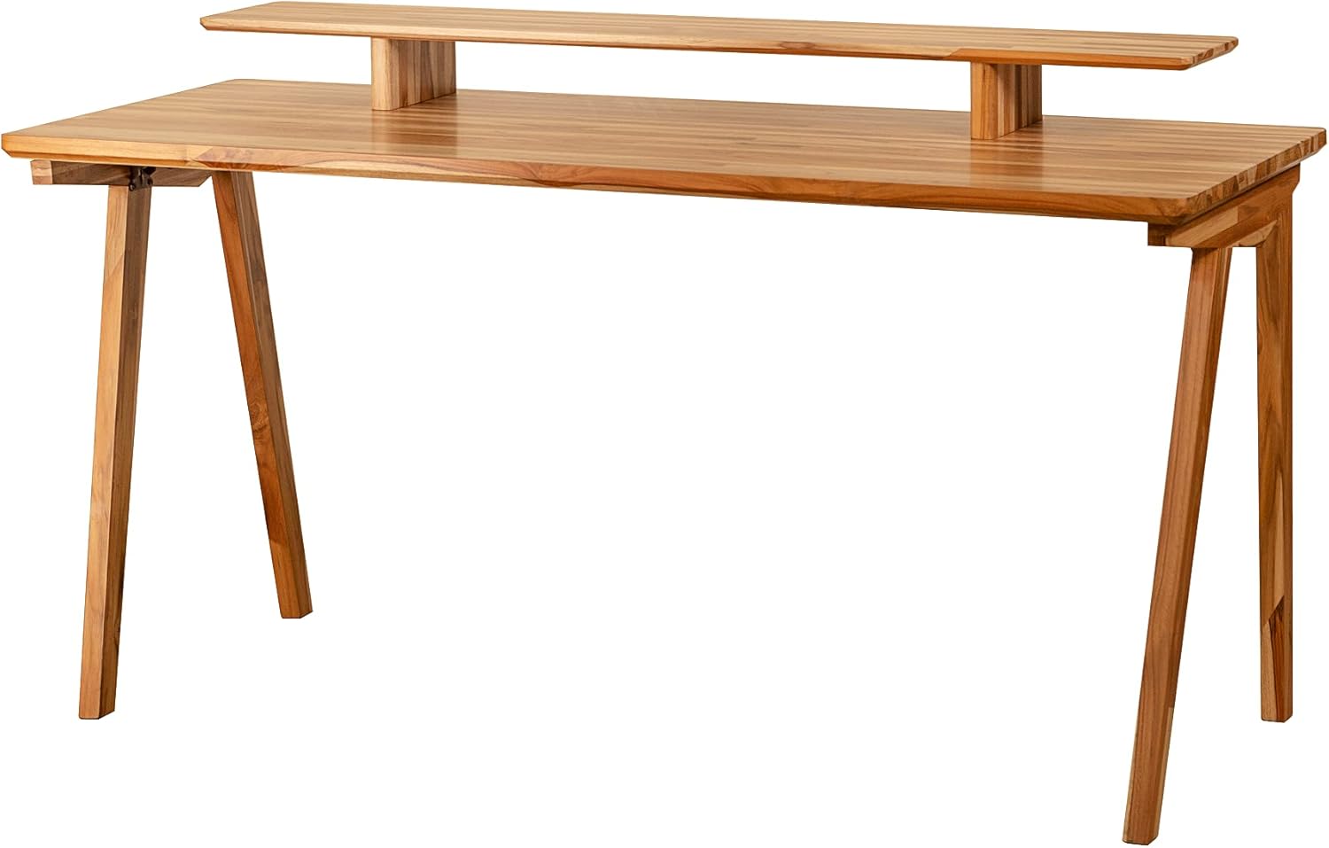 Ebb & Flow Large 61 Inch Wood Work Desk with Shelf for TV Computer Screen & Laptop – Handcrafted Natural Solid Wood Teak Desk Organizer Computer Table for Office Living Room