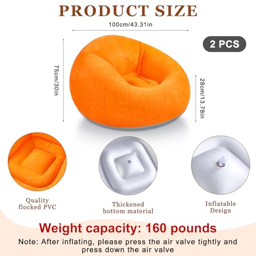 2 Pcs Inflatable Sofa with Electric Air Pump Bean Bag Inflatable Lounge Chair Inflatable Lazy Sofa Folding Portable Inflatable Chair for Living Room Bedroom Balcony Reading (Orange, Green)