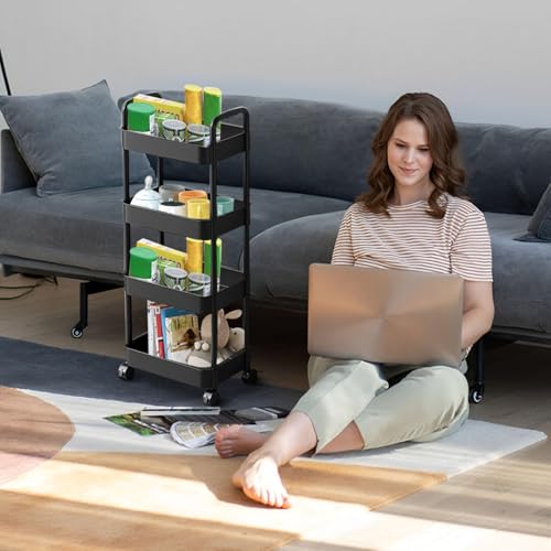 4 Tier Rolling Cart, Bathroom Cart with Drainage Basket, Rolling Cart Large Size Stylish and Versatile, Storage Cart with Wheel for Living Room, Office and Bathroom Clearance #