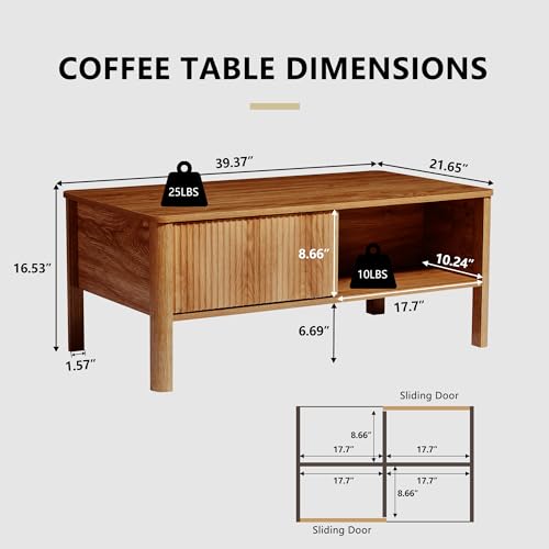 Led TV Stand and Coffee Table Set, Mid Century Modern TV Stand 65 inch TV Table Stand with Sliding Doors, Coffee Table with Storage, Marble Grain Wood Smart Large Living Room Table (Black)