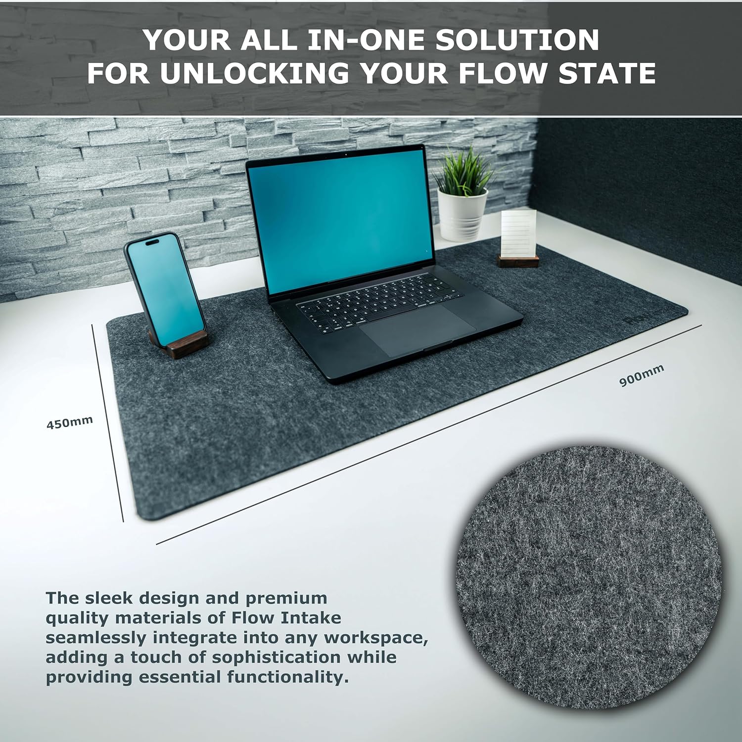 Desk Pad, Mouse pad, Phone stand, Desk mat for Office and Home, Big desk mat, Office Accessories, Mouse pad, Big mouse pad (Black 35.4 x 17.7)