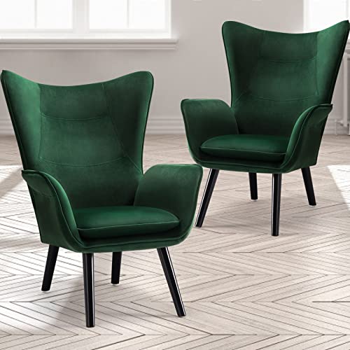 Accent Chairs Living Room Chairs, Modern Wingback Chair Reading Armchair with Solid Wood Legs and Cushion, Comfy Leathaire Upholstered Sofa Arm Chairs for Living Room Bedroom, Rustic Brown