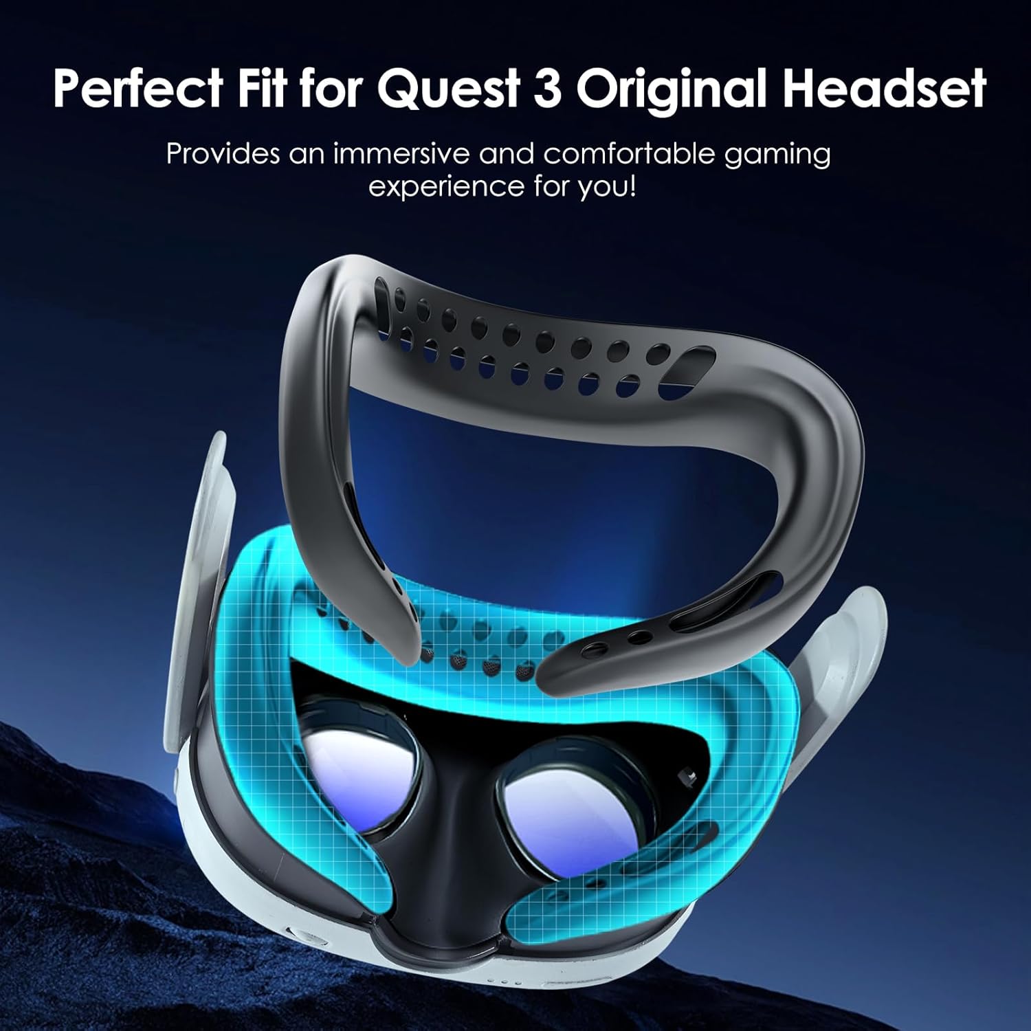 1 PCS VR Face Pad for Meta Quest 3 Original Headset Accessories, Breathable Soft Sweatproof Washable Anti-Dust Silicone Cushion, Easy to Clean & Install (Black)