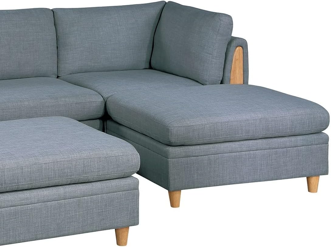 Contemporary Living Room Furniture 5pc Modular Sectional Set Steel Dorris Fabric Couch 2X Wedges 1x Armless Chair and 2X Ottomans