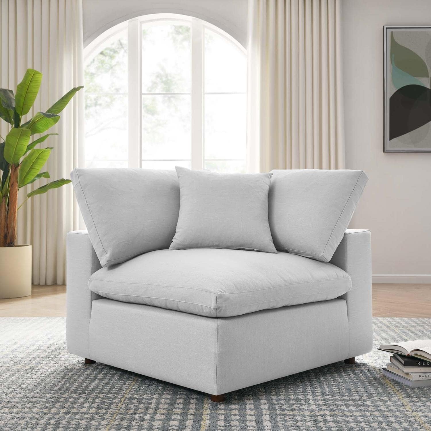 Modway Commix Fabric Down Filled Overstuffed Corner Chair in Light Gray